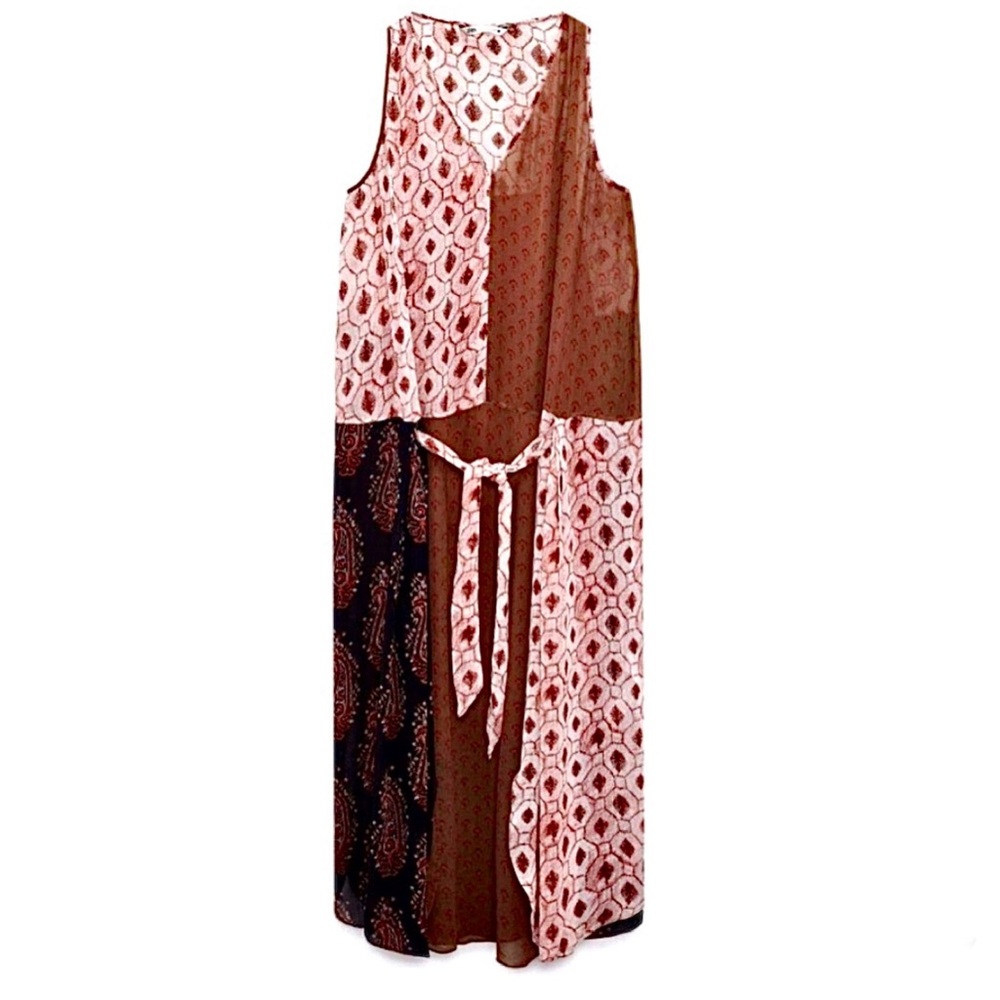 Zara Translucent Mixed Print Midi Dress with Slip (M) - Picture 5 of 12